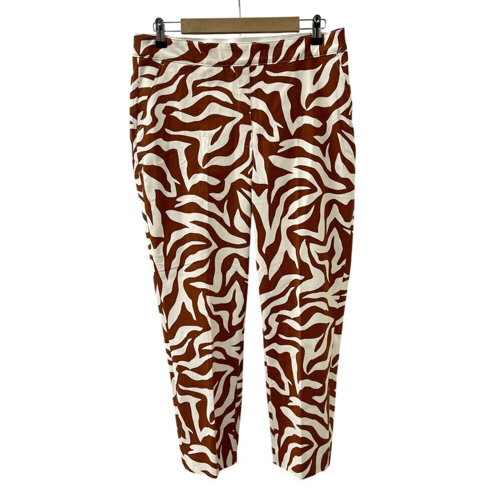 SPANX On-the-Go Ankle Slim Straight Pant Pull On Clay Zebra Stripe Brown Women L - Picture 4 of 16